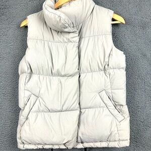 James Perse Yosemite Puffer Vest Womens 1 Small Light Gray Quilted Funnel Neck
